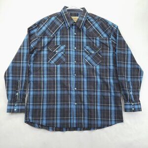 Cowboy Legend Shirt Mens 2XL Black Blue Western Diamond Pearl Snap Flip Cuffs